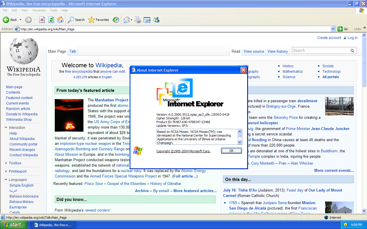 Internet Explorer 6 About Dialog (2001)